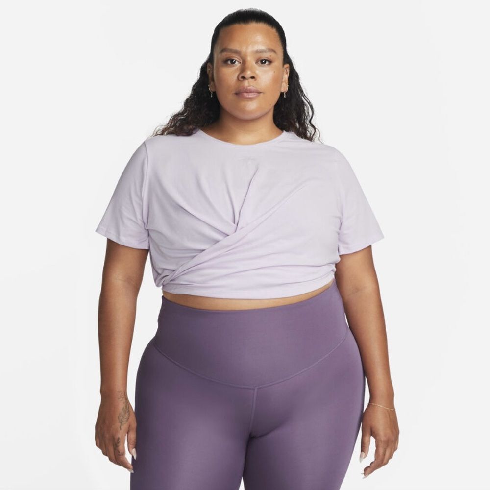 Women’s plus Nike grey one luxe twist short sleeved crop top dri-fit activewear